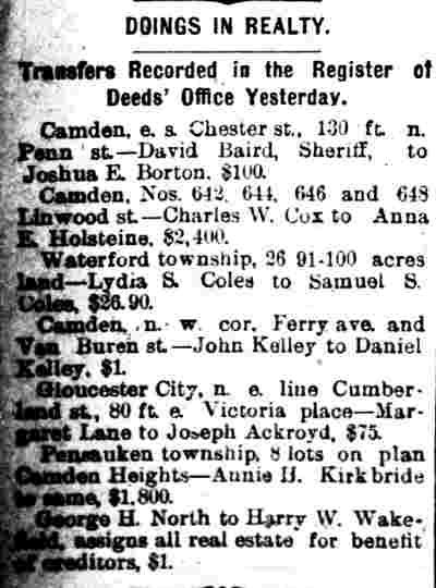 Camden Daily Courier article, October 16, 1897