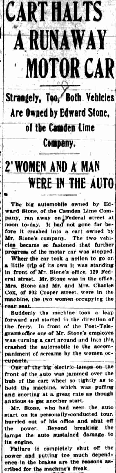 Camden Post-Telegram article, November 10, 1906