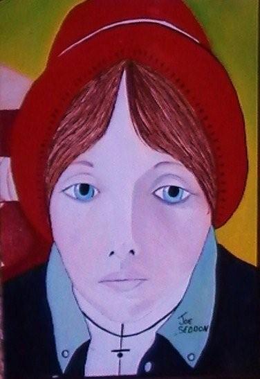 English Girl With Red Hat, painting by Joe Seddon, 1972