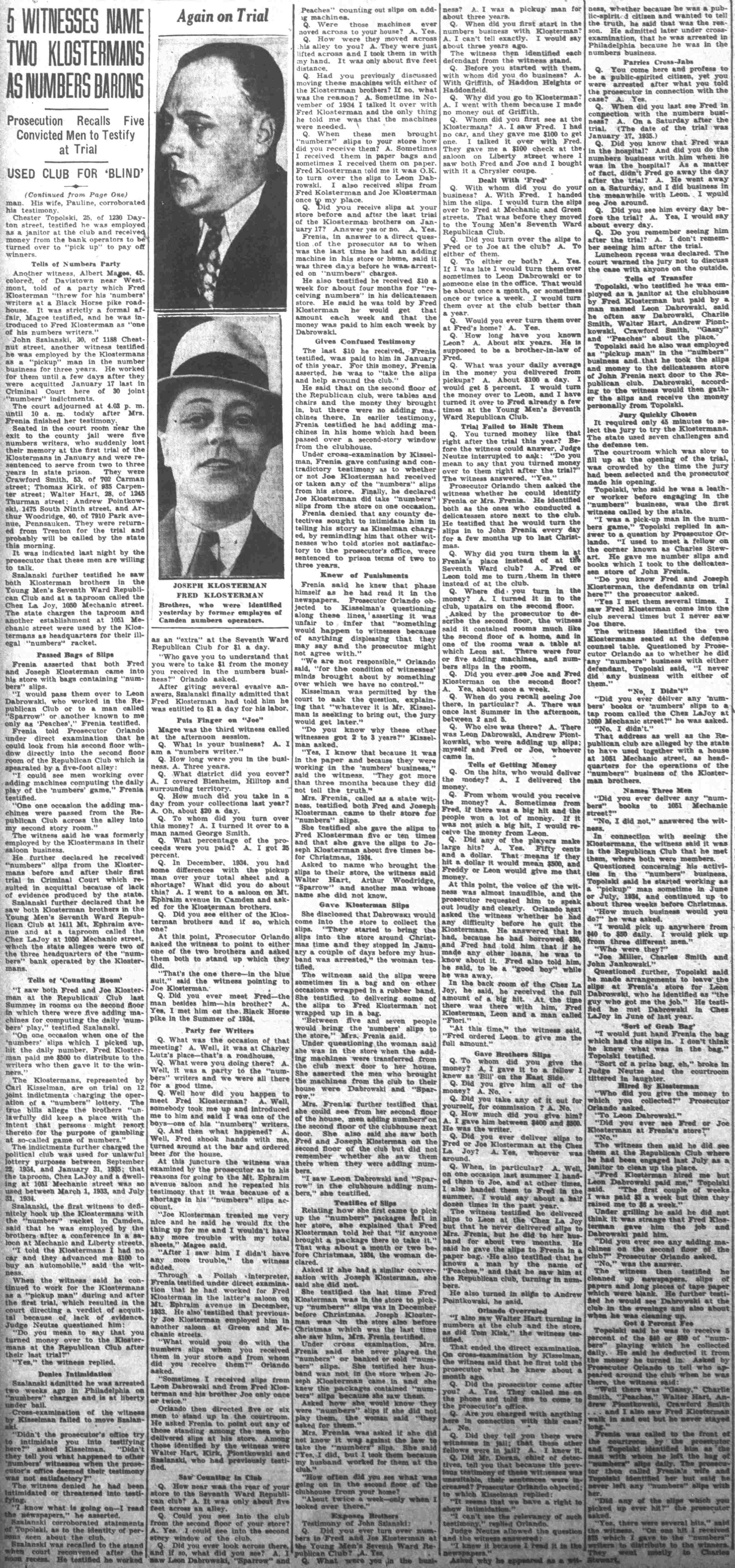 Klosterman trial testimony, March 20, 1935