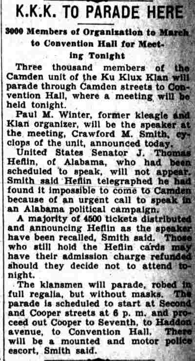 Camden Courier-Post, April 12, 1930 — Crawford Smith Convention Hall