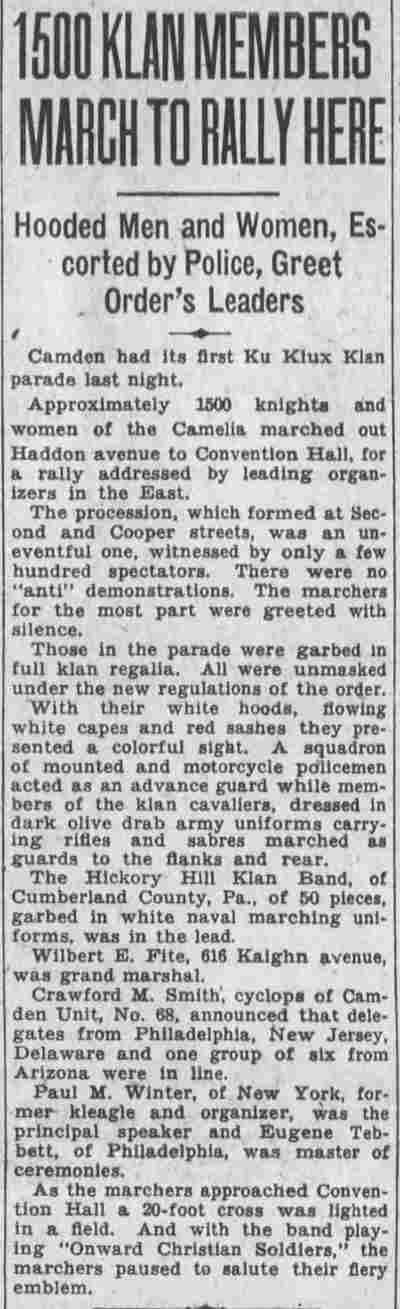 Camden Daily Courier, April 13, 1930 — Crawford Smith Klan trial