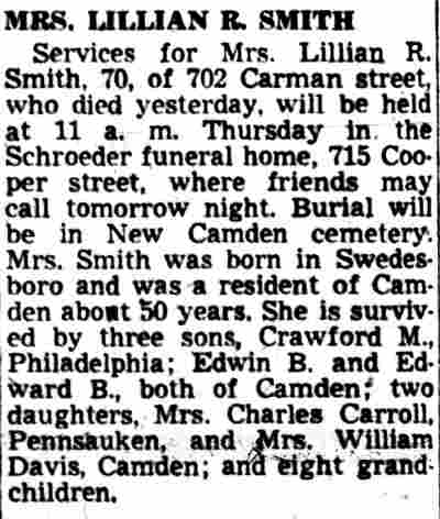Camden Courier-Post, May 24, 1949 — Lillian Smith obituary