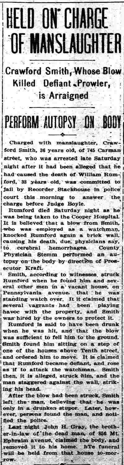 Camden Daily Courier, July 12, 1915 — Crawford Smith manslaughter case