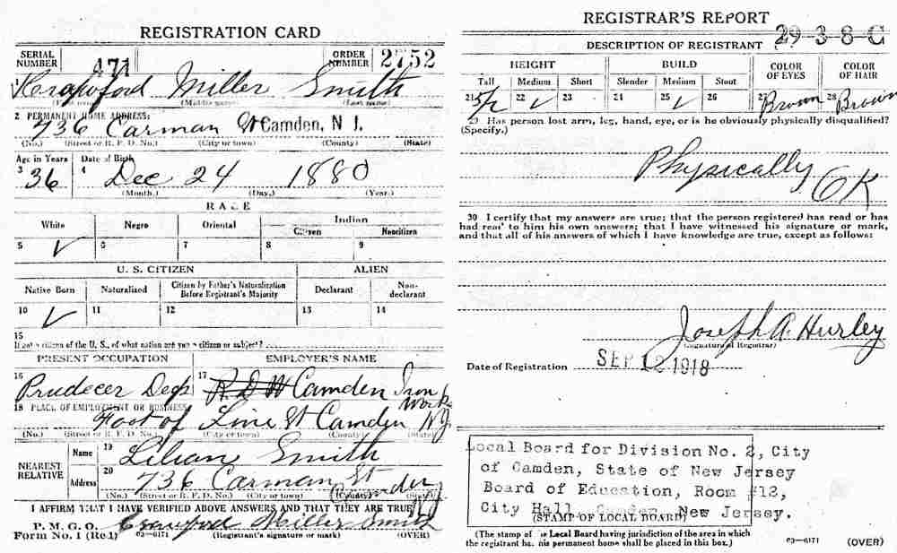 Crawford Smith World War I Draft Registration Card
