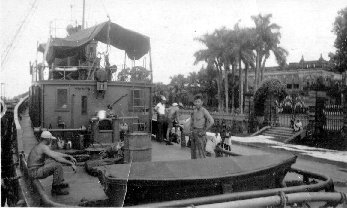 Army river patrol craft docked in India, World War II