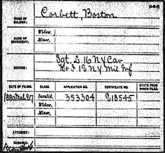 Civil War pension certificate for Boston Corbett