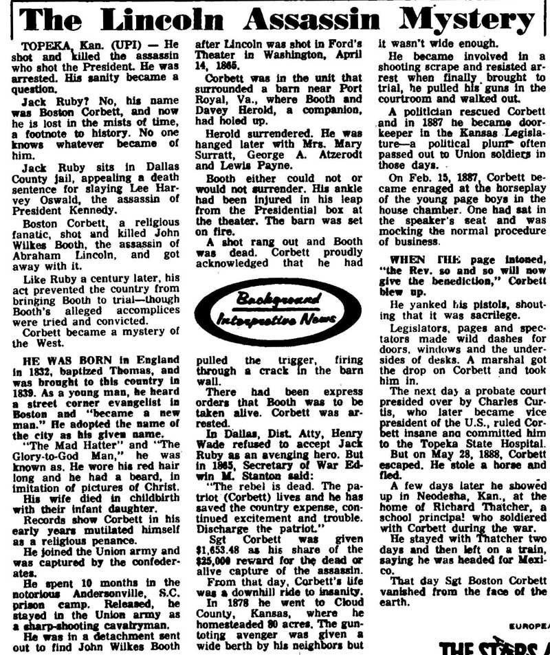 1964 article about Boston Corbett mystery
