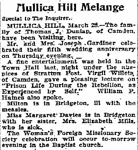 Mullica Hill Melange - Philadelphia Inquirer - March 22, 1896