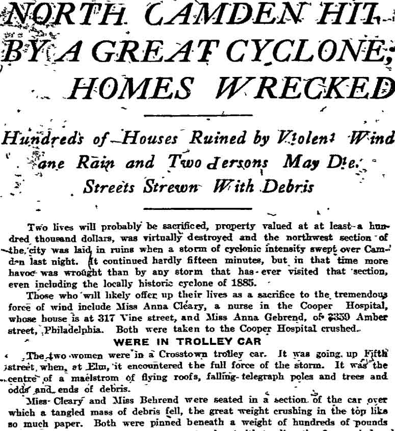 Philadelphia Inquirer, April 3, 1912 — Cyclone, page 1