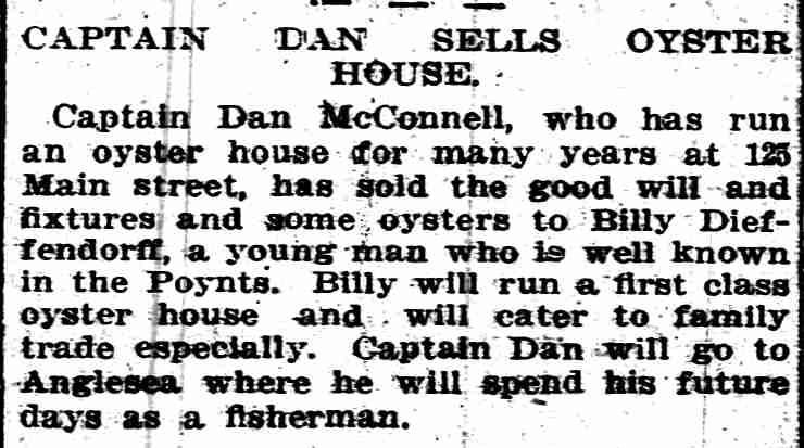 Camden Daily Courier March 25 1914 article Captain Dan Sells Oyster House