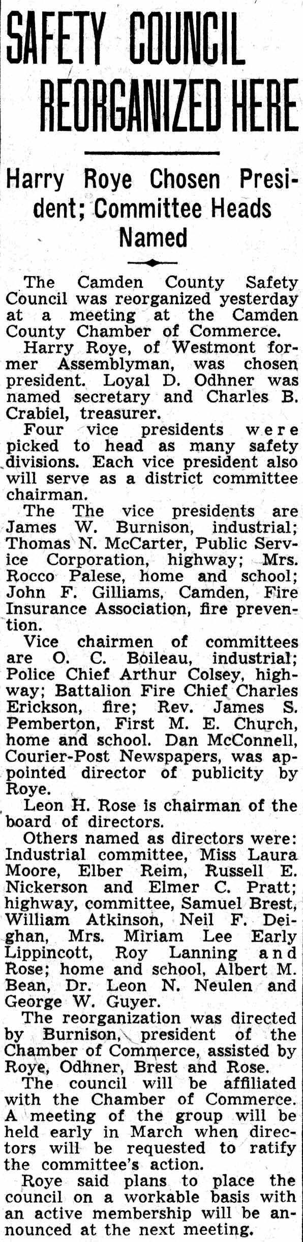 Camden County Safety Council reorganization meeting, February 19 1938
