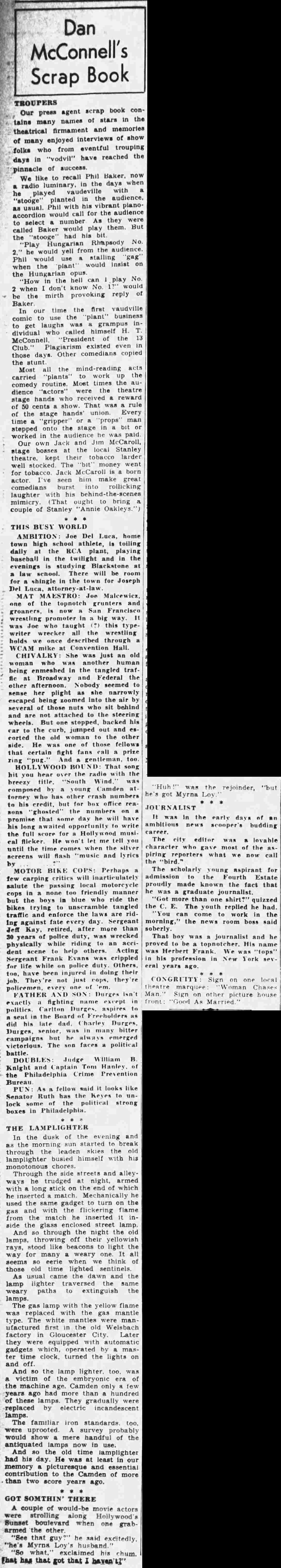 Camden Courier-Post August 9 1937 Dan McConnell's Scrapbook column