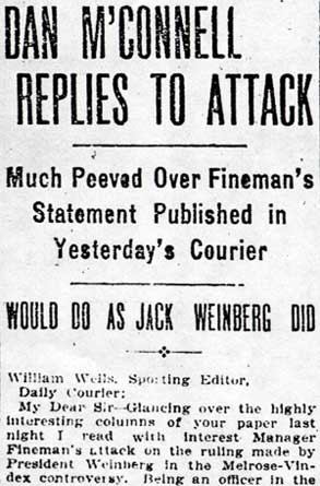 Camden Courier, January 28, 1913 — Dan M'Connell Replies to Attack, column 1