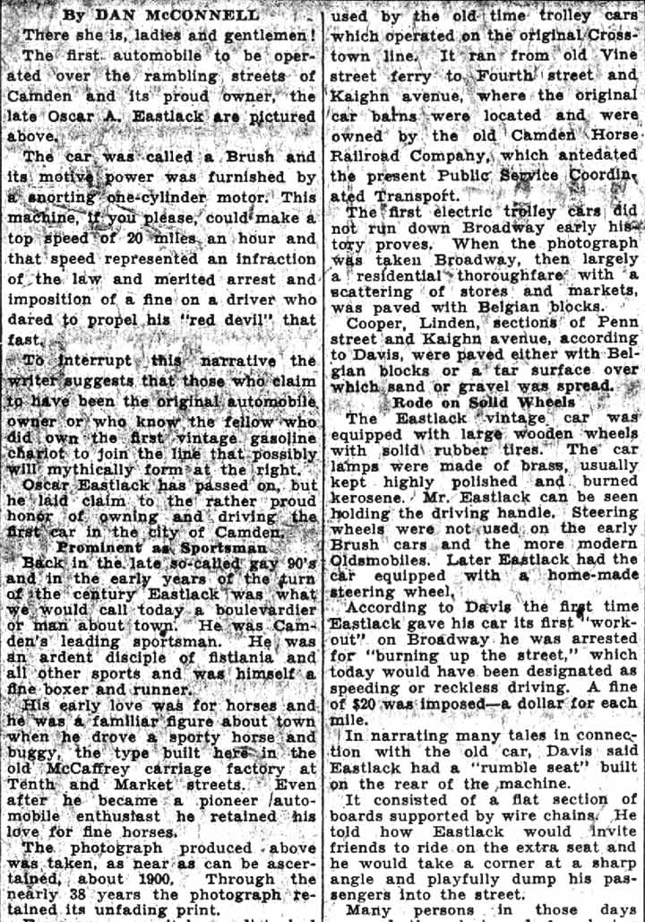 Dan McConnell column on Oscar Eastlack — Camden Courier-Post, January 29, 1938 (part 1)
