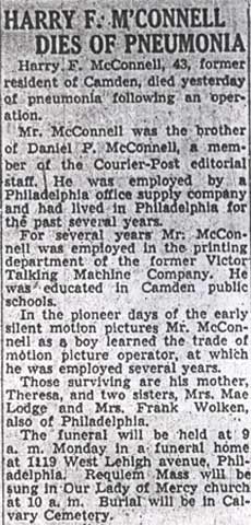Harry F. McConnell Dies of Pneumonia — Camden Courier-Post, April 1, 1942