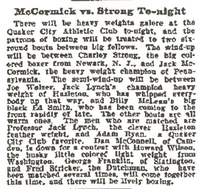 Philadelphia Inquirer, March 11, 1899 — McCormick vs. Strong To-night