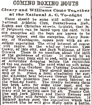 Philadelphia Inquirer, May 19, 1900 — Coming Boxing Bouts