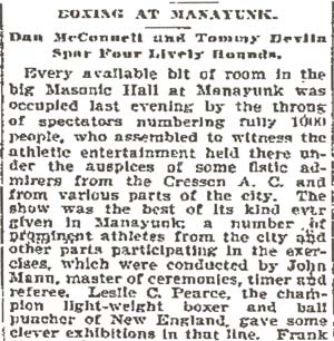 Philadelphia Inquirer, October 30, 1895 — Boxing at Manayunk