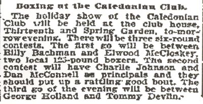 Philadelphia Inquirer, December 22, 1895 — Boxing at the Caledonian Club