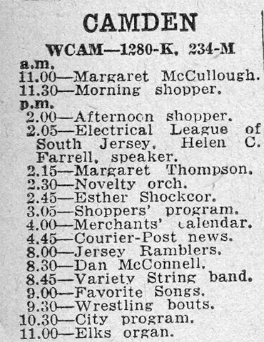 WCAM radio programs listing for March 28 1932 showing Dan McConnell's show