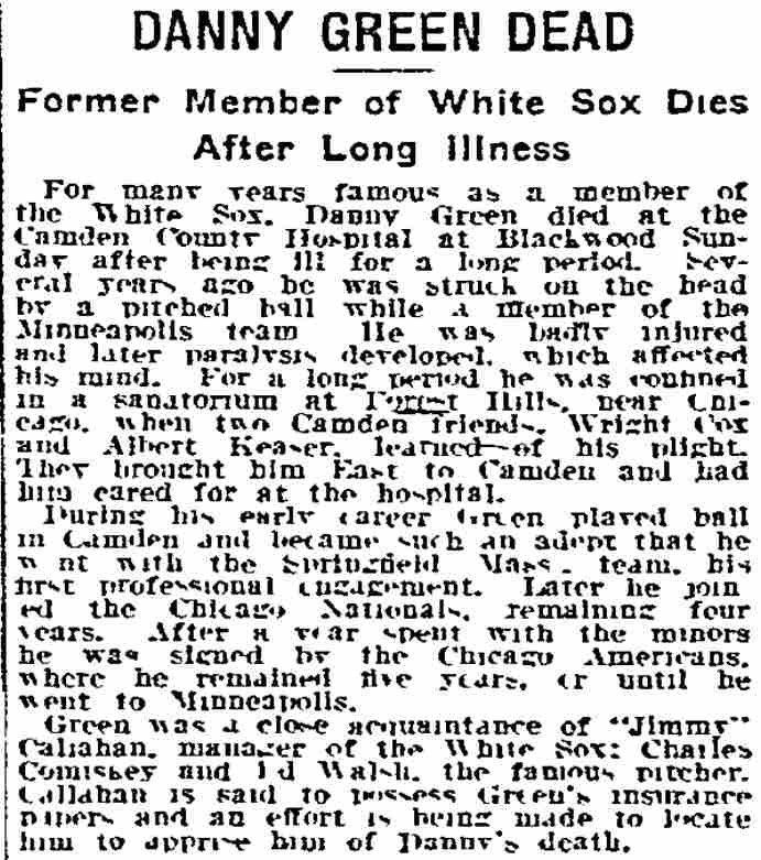 Philadelphia Inquirer, November 10, 1914 — Danny Green obituary