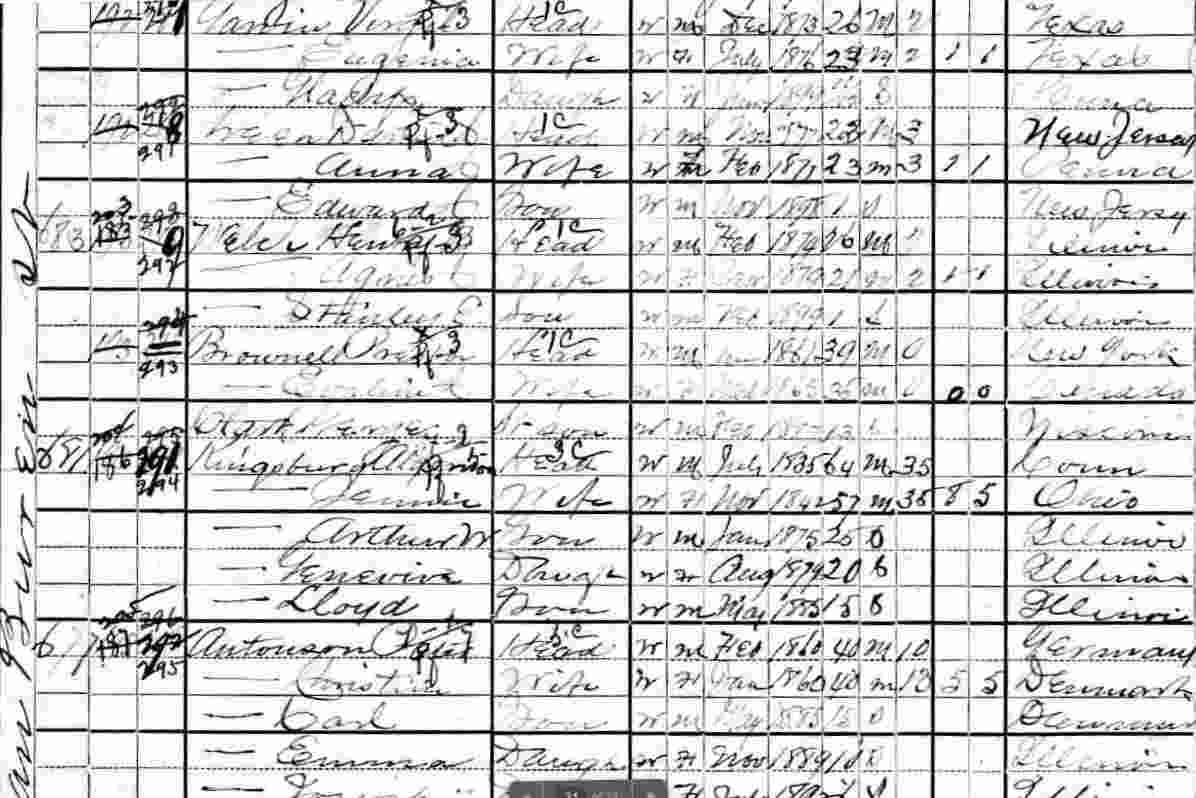 1900 Census entry for Danny Green, Chicago