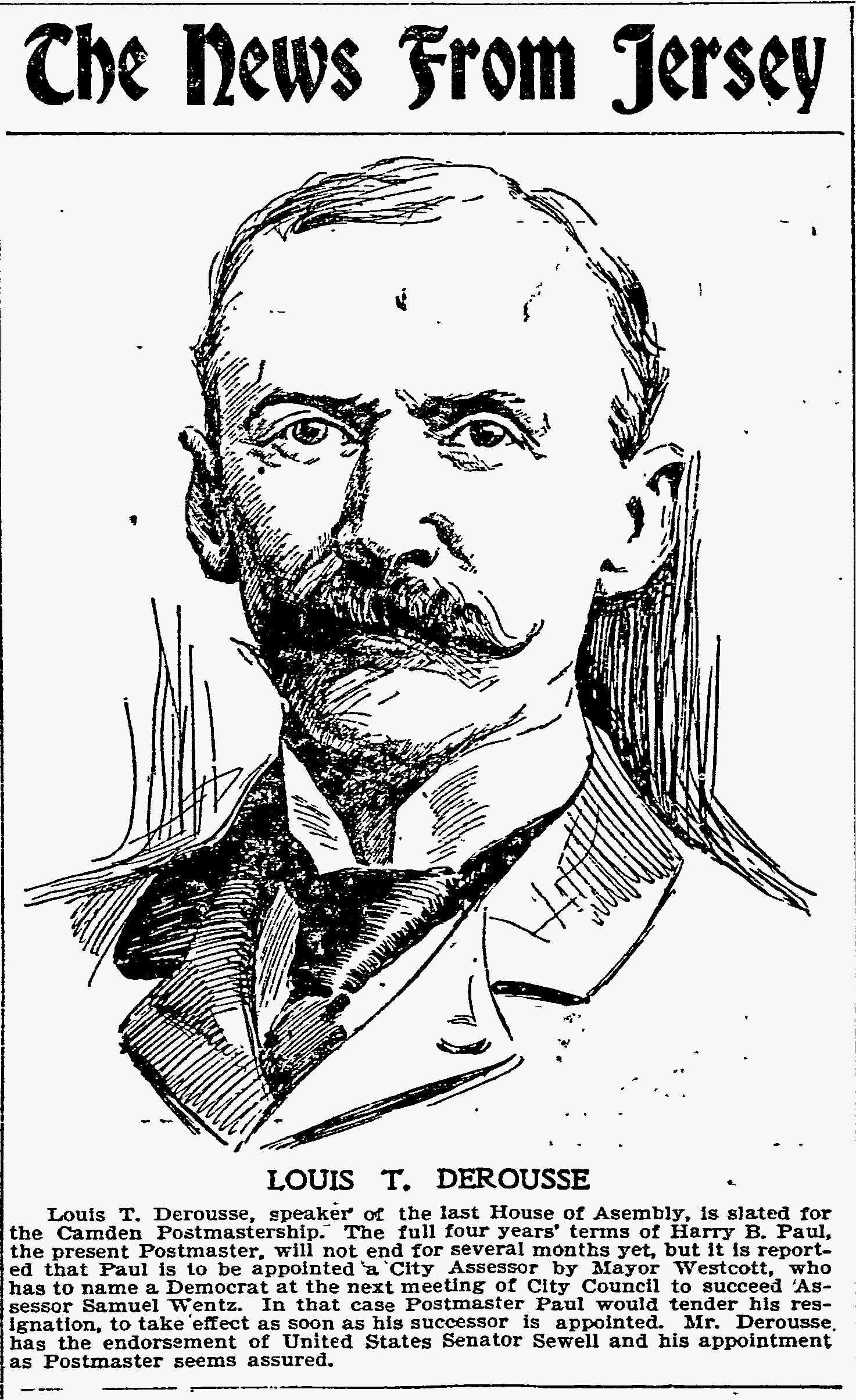 Philadelphia Inquirer, December 26, 1897 — The News From Jersey featuring Louis T. Derousse