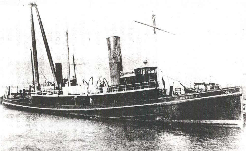 Hercules at the outfitting dock of John H. Dialogue and Sons shipyard in 1908