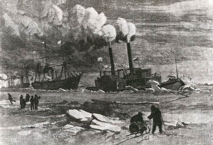 City Ice Boat Number 3, built 1875 by Wood, Dialogue and Company, engraving from Harper's Weekly, 1877