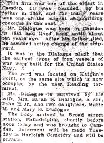 Camden Daily Courier, April 21, 1924 — John H. Dialogue obituary page 2