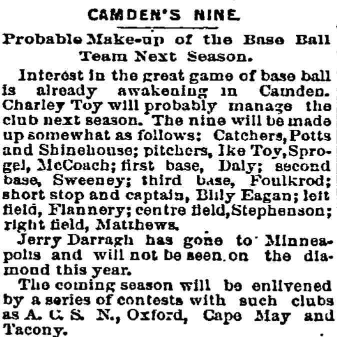 Philadelphia Inquirer, February 10, 1893 — Bill Eagan, Ike Toy