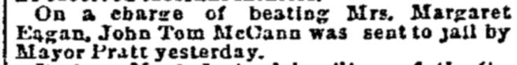 Philadelphia Inquirer, March 26, 1891 — John Tom McCann jailed for beating Mrs. Margaret Eagan