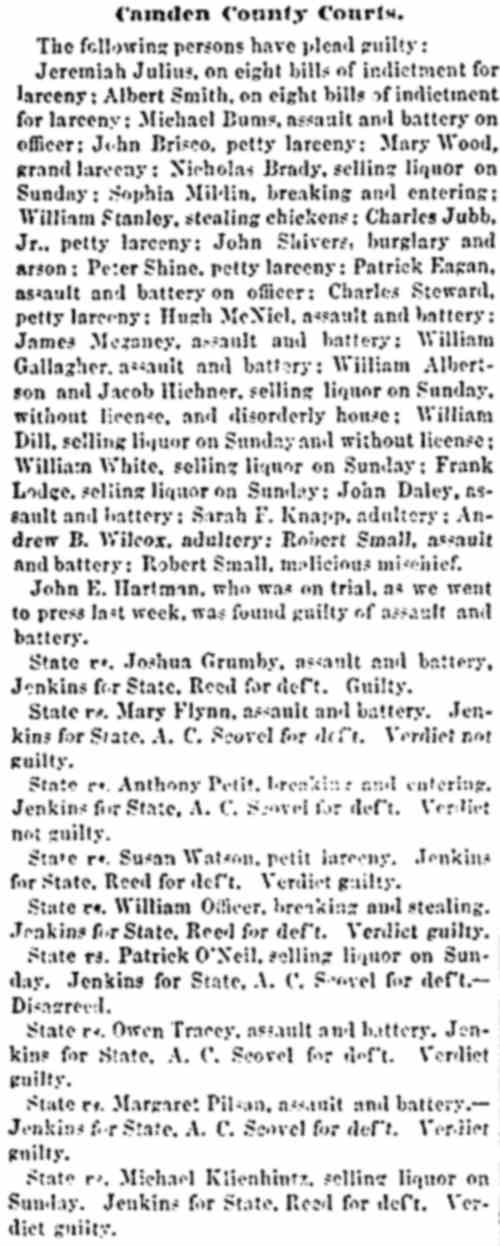 West Jersey Press, February 3, 1869 — Camden County Courts