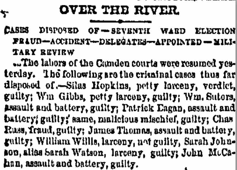 Philadelphia Inquirer, May 22, 1873 — Over the River, Camden court cases