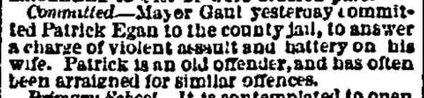 Philadelphia Public Ledger, August 29, 1872 — Patrick Egan committed to county jail
