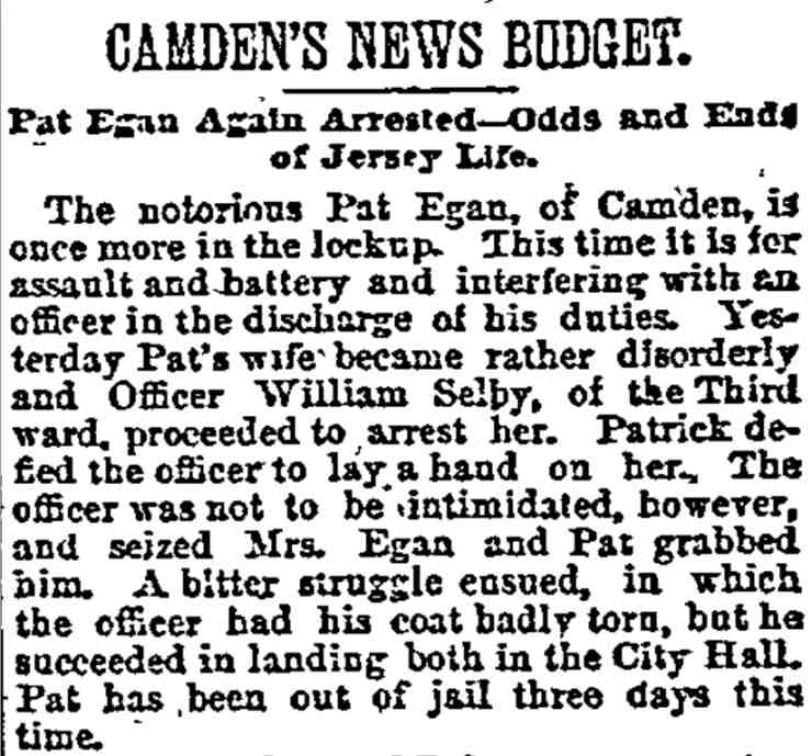 Philadelphia Inquirer, September 17, 1890 — Pat Egan again arrested