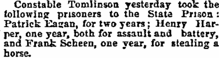 Philadelphia Inquirer, November 19, 1890 — Patrick Eagan sent to State Prison two years