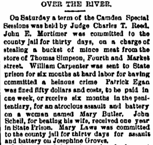 Philadelphia Inquirer, December 18, 1882 — Over the River, Camden Special Sessions