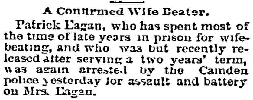 Philadelphia Inquirer, December 15, 1892 — A Confirmed Wife Beater, Patrick Eagan arrested again