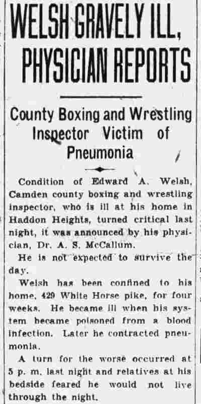 Camden Morning Post, January 16, 1932 — continuation of Welsh Gravely Ill article