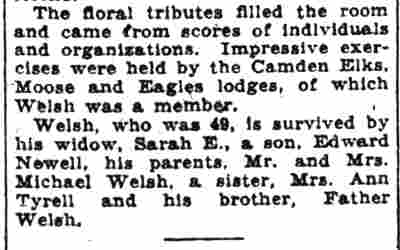 Camden Evening Courier, January 20, 1932 — continuation of Many Mourn at Bier of Edward A. Welsh article