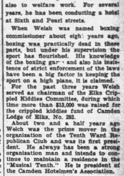 Camden Morning Post, November 12, 1929 — continuation of E. A. Welch Quits His Hotel Business article
