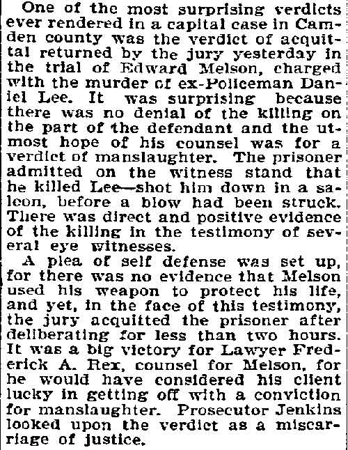 Philadelphia Inquirer, January 21, 1897 — Melson Acquitted of Lee's Murder, page two