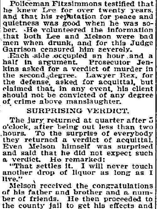Philadelphia Inquirer, January 21, 1897 — Melson Acquitted of Lee's Murder, page four