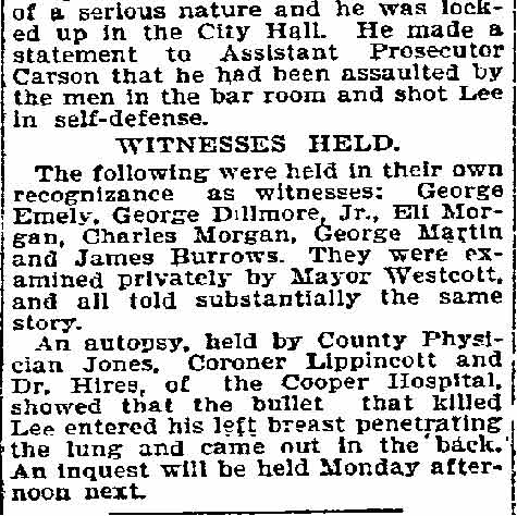 Philadelphia Inquirer, December 12, 1896 — Murder Ended a Barroom Brawl, page four