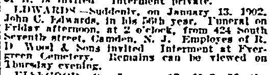Edwards Death Notice - Philadelphia Inquirer, January 15, 1902
