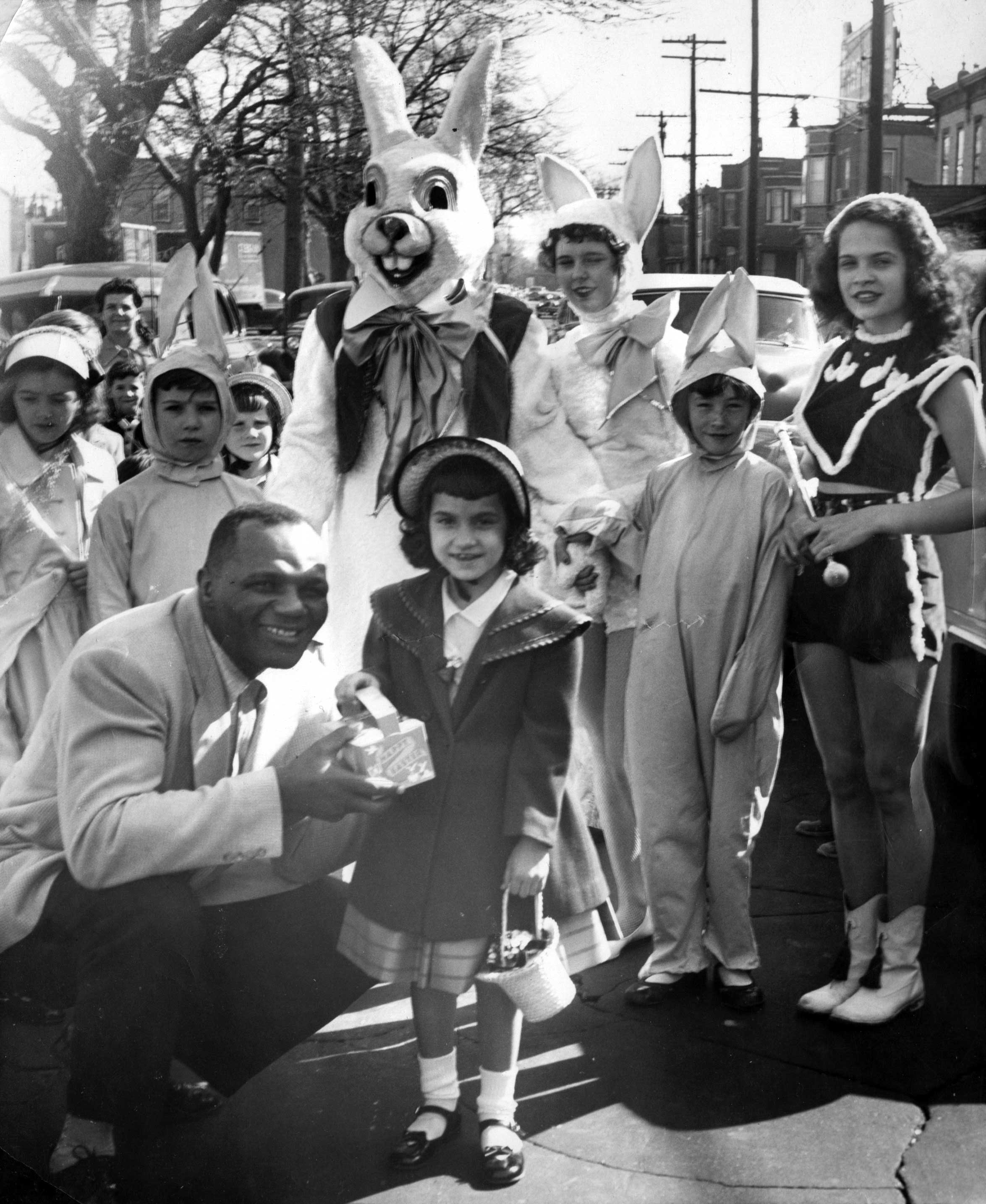 Easter 1958 - Jersey Joe Walcott presents prize at North Camden Easter parade