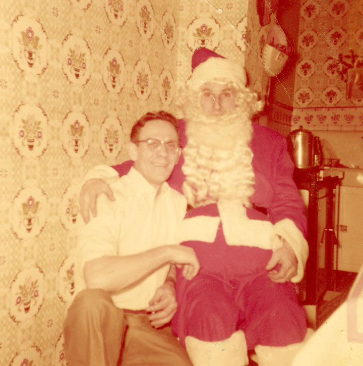 Raymond G. Bishop and Santa Claus (Edward H. Wicker), 930 Fern Street, 1955