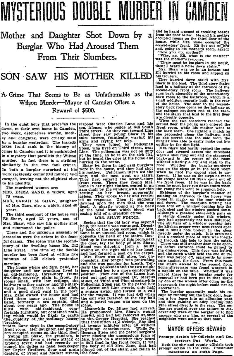 Philadelphia Inquirer, October 13, 1897, Eli Shaw trial, page 1